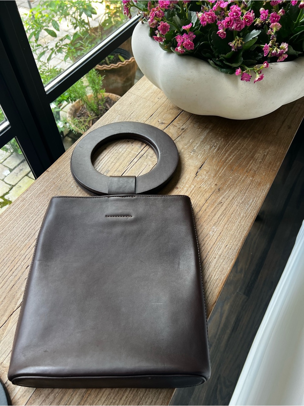Modern Weaving Women's Dark Brown Leather Ring Top-Handle Bag